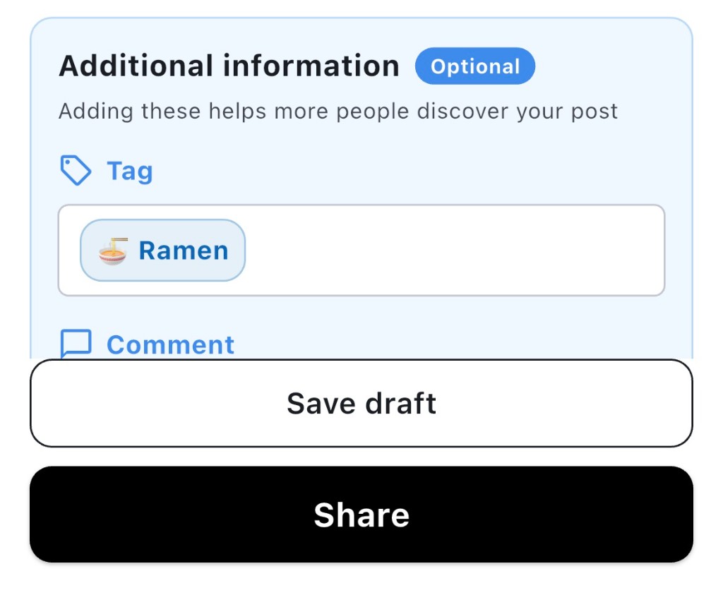 FoodGram post screen